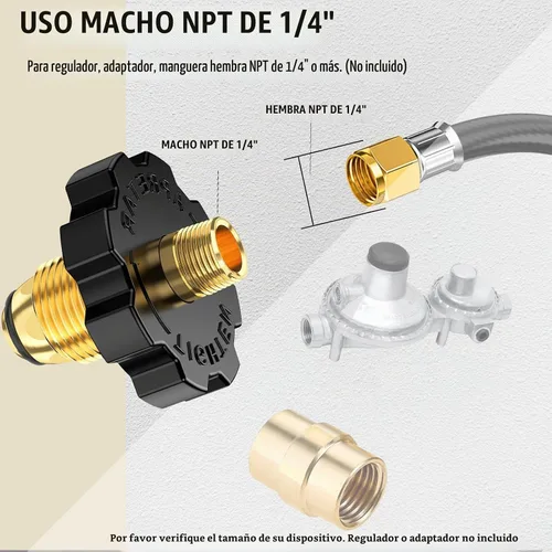 Vista 4 de 1 enchufe adaptador de tanque de gas propano POL con exceso de flujo a rosca macho NPT de 1/4 pulgadas, conector de tanque de propano de 5-100