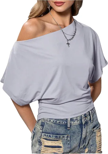 Vista 13 de SweatyRocks Women's Off The Shoulder Tops Asymmetrical Summer Going Out Top Negro