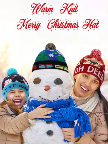 Vista 5 de 4 piezas LED Navidad Beanie Hat Led Light Up Christmas Hat Knit Christmas Cap con 6 luces, Multicolorido