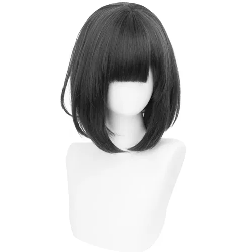 Vista 11 de Peluca para cosplay, disfraz de anime, pelo largo, cabello ondulado negro con flequillo y para mujer, fiesta familiar de Halloween Isolda