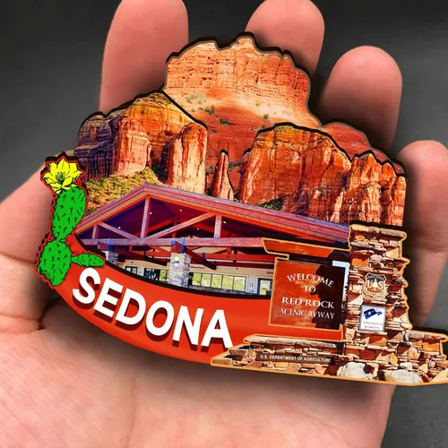 Vista 4 de Imán de madera Sedona de Estados Unidos 3D para nevera, recuerdos coleccionables, decoración hecha a mano, artesanías 2