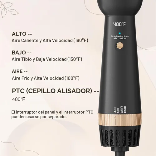Vista 6 de Plancha plana de 110-120 V con cepillo calentado para alisar el cabello, secador de cepillo de soplado de un solo paso para cabello negro, cepillo