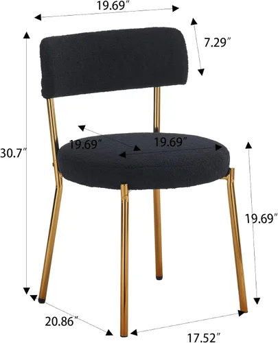 Vista 2 de Juego de 2 sillas de comedor modernas de mediados de siglo, sillas de comedor tapizadas, sillones de tela de peluche con patas de metal chapado