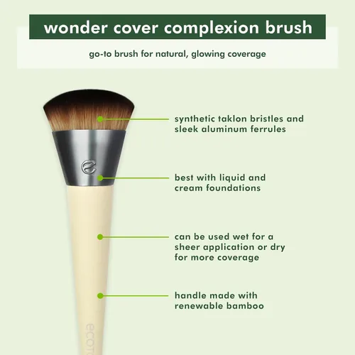 Vista 2 de EcoTools Wonder Cover - Brocha para cutis, brocha de maquillaje para aplicación y mezcla impecable de base, brocha base de cobertura completa