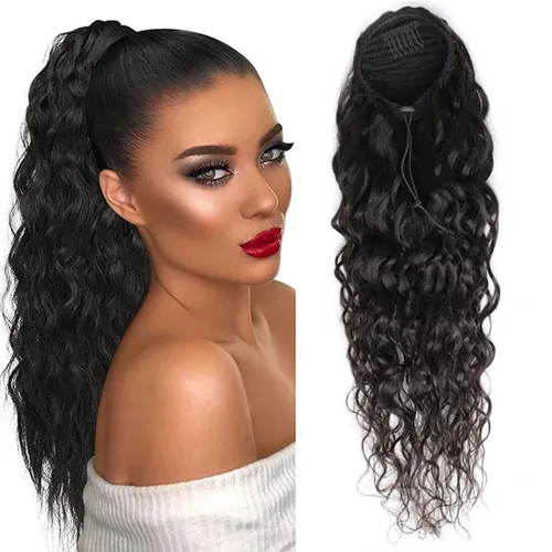 Vista 10 de Extensiones de cabello rizado para cola de caballo, cabello rizado para cola de caballo, extensión de cabello humano virgen brasileño