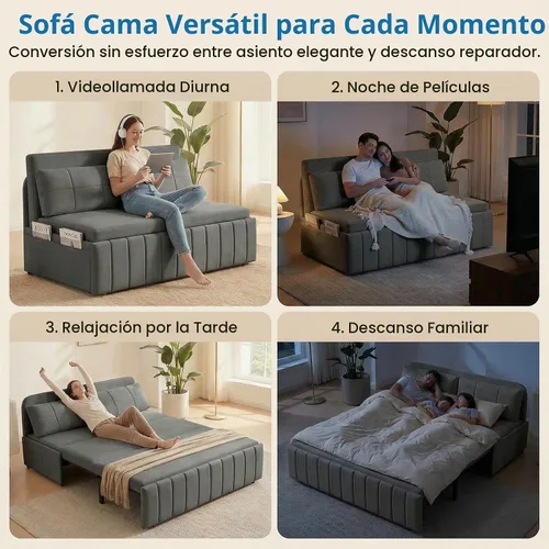 Vista 8 de Mjkone Sofá cama extraíble tamaño Queen, sofá cama 3 en 1, sofá cama convertible de piel sintética de 64 pulgadas, sofá cama extraíble con bolsillos