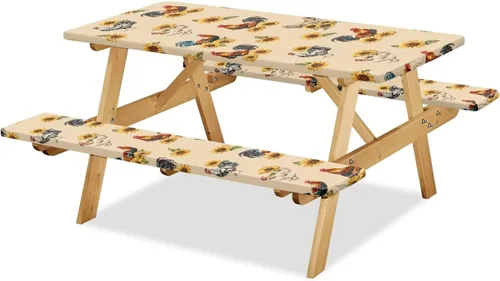 Vista 25 de Funda de mesa de picnic con fundas de banco, resistente al viento, resistente a las manchas, mantel de camping y accesorios de viaje, juego de 3