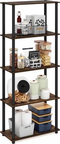 Vista 9 de Furinno Turn-N-Tube Organizador de encimera de cocina, estante organizador de encimera de esquina de 2 niveles, estante esquinero, para cocina