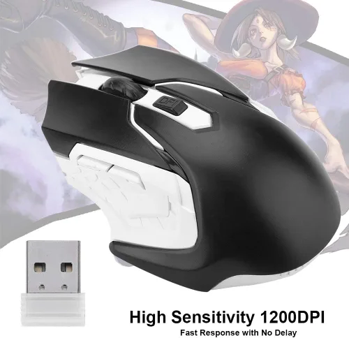 Vista 4 de Ratón para juegos, mouse silencioso delgado recargable, mouse de computadora de 2.4 G con receptor USB, 1200 DPI, mouse óptico para PC, laptop