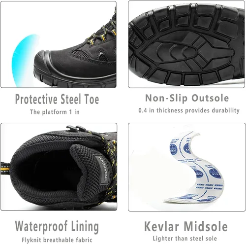 Vista 2 de Botas de trabajo para hombres, botas de seguridad impermeables con punta de acero de 6 pulgadas