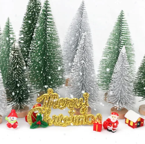 Vista 5 de 30 piezas de mini decoración de árbol de Navidad, árbol de Navidad artificial, 5 tamaños, mini árboles de escarcha de nieve de sisal con base
