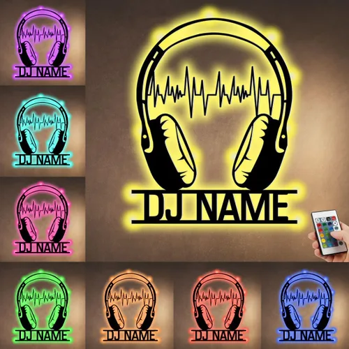 Vista 7 de Letrero de neón personalizado para reproductor de DJ, nombre personalizado, auriculares, reproductor de disco DJ, letrero de luz LED de metal