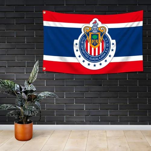 Vista 2 de Eksent Bandera de Guadalajara de 3 x 5 pies para fanáticos de Chivas (poliéster 150D brillante y vibrante, diseño de ojales de latón)