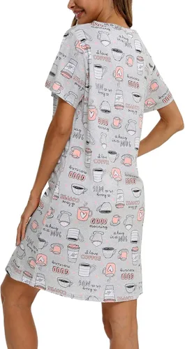 Vista 5 de ENJOYNIGHT Womens Nightgowns Cotton Sleepwear Plus Size Sleep Shirt Short Sleeve Nightshirt Print Sleepshirt