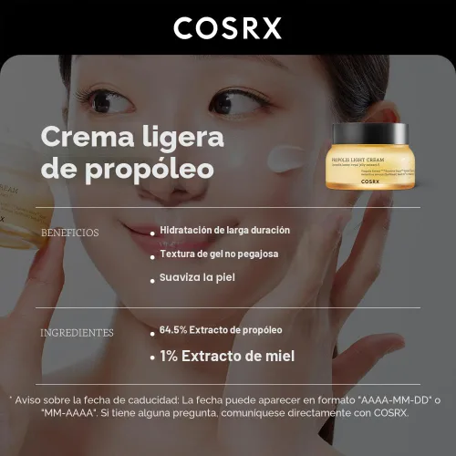 Vista 2 de COSRX Crema ligera de propóleo Full Fit, 2.19 onzas líquidas, propóleos 64.5%, hidratante hidratante diario y nocturno, cuidado de la piel coreano