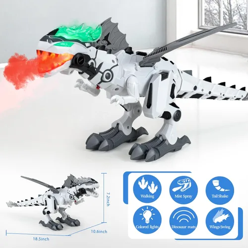 Vista 4 de Juguetes de dinosaurio para niños de 3 a 5 años, juguete eléctrico de dinosaurio caminante con respiración de fuego, espray de niebla y sonidos