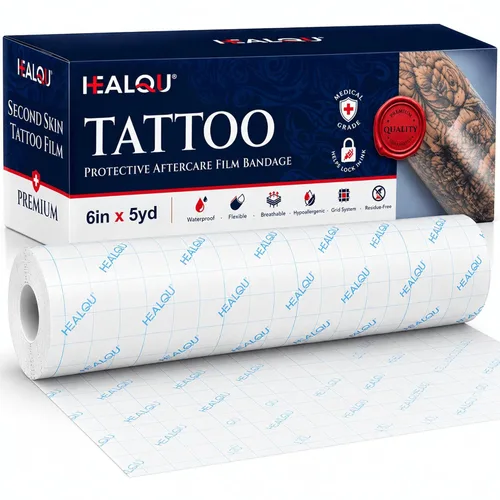 Vista 10 de Vendaje impermeable para el cuidado posterior del tatuaje, vendaje en rollo de película transparente de 10 pulgadas x 3.3 yardas, adhesivo elástico