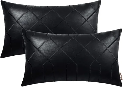 Vista 39 de BRAWARM Fundas de almohada de cuero 16 X 16 pulgadas, paquete de 2 fundas de almohada de cuero sintético negro, fundas de almohada decorativas
