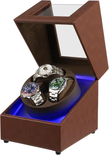 Vista 8 de Bobinador de relojes Anyasun para relojes automáticos, caja de bobinador de 3 relojes con pantalla LED, motor japonés ultra silencioso, 4 modos