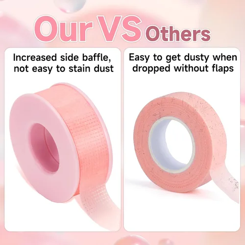 Vista 5 de G2PLUS Cinta de pestañas, 2 rollos de cinta de maquillaje de gel de silicona, cinta de pestañas rosa de 1/2 pulgada x 8 yardas, cinta de extensión