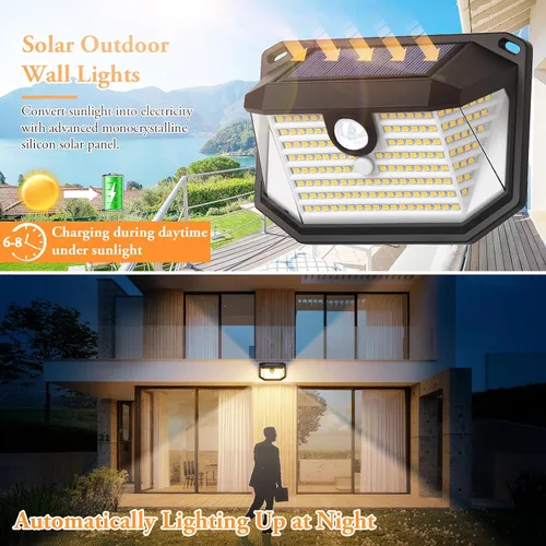 Vista 2 de Paquete de 2 luces solares para exteriores, luces solares superbrillantes con sensor de movimiento alimentadas por energía solar para exteriores