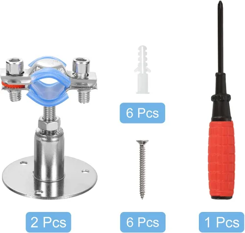 Vista 3 de uxcell Soporte de tubería de acero inoxidable para montaje en pared, soporte de tubo de montaje en techo, altura ajustable de 1.181-1.969 in