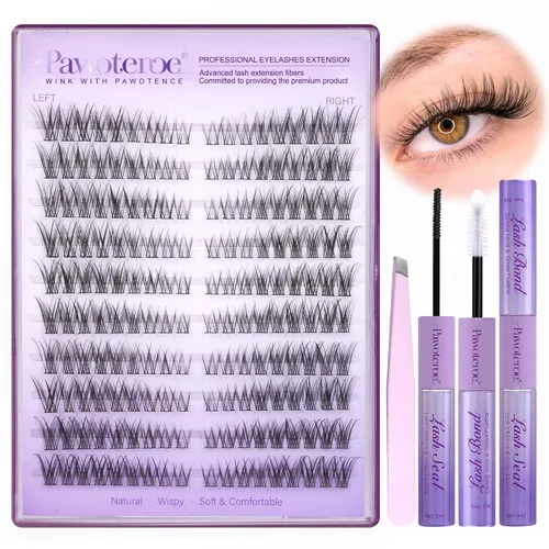 Vista 36 de Kit de Extensión de Pestañas Pawotence DIY 280 piezas, Kit de Racimos de Pestañas Individuales 20D y 30D Naturales 9-15mm, Kit de Extensiones