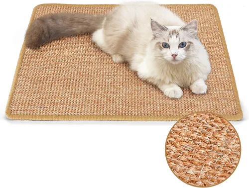 Vista 14 de FUKUMARU Paquete de 2 alfombrillas rascadoras para gatos, 19.6 x 11.8 pulgadas, almohadillas rascadoras de sisal natural para gatos