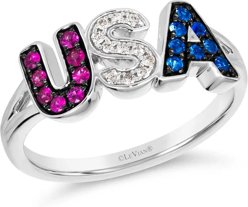 Vista 3 de LeVian - Anillo patriótico de diamantes de 120 quilates con rubí y zafiro de 14 quilates con bandera estadounidense patriótica de Estados Unidos