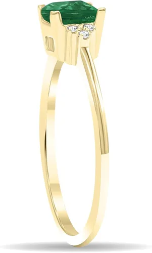Vista 2 de Anillo cuadrado de esmeralda y diamante de media luna para mujer en oro amarillo de 10 quilates