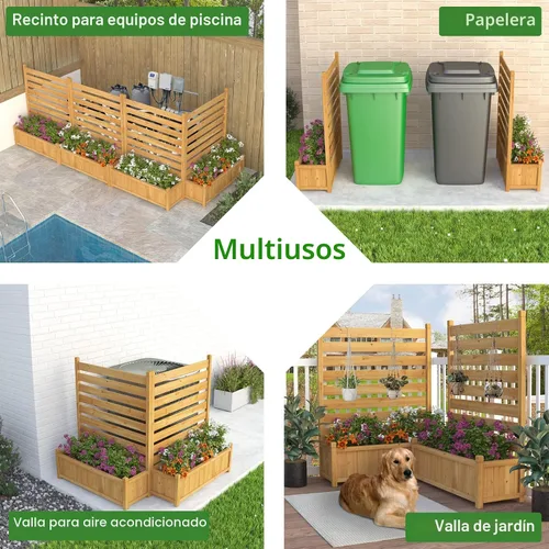 Vista 3 de GDLF Valla para Aire Acondicionado, Pantalla de Privacidad de Madera para Exteriores con Jardinera para Bote de Basura, Equipo de Piscina, Kit Sin