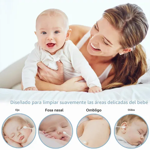 Vista 6 de Hisopos de algodón de seguridad para niños con puntas grandes para recién nacidos, bebés, niños, capullos de algodón con barra de papel
