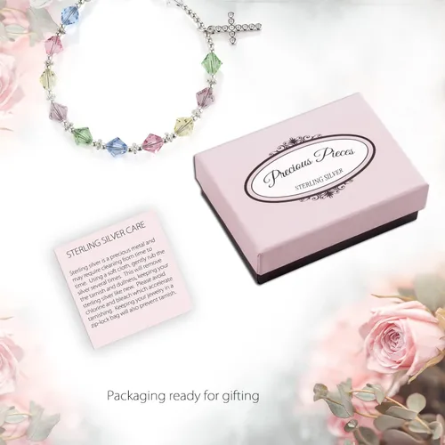 Vista 6 de Pulsera infantil de plata de ley con cristales de alta gama y cruz de circonita cúbica (15,2 a 6.5in)