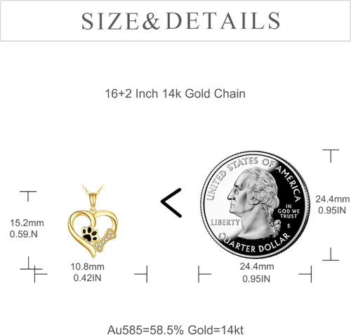 Vista 4 de KECHO Collar de oro con estampado de patas de 14 quilates para mujer, colgante de corazón de oro, regalos de joyería para ella