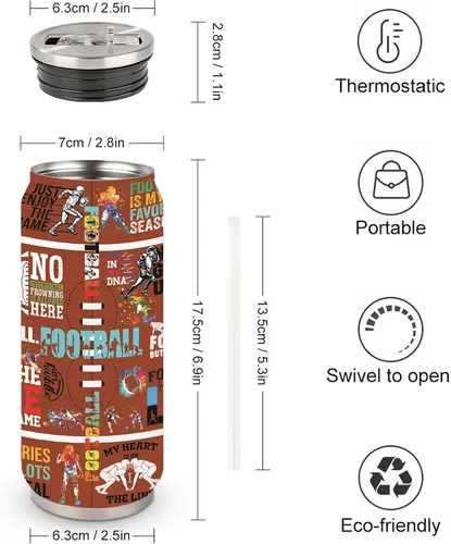 Vista 3 de Taza de viaje de fútbol con tapa, regalos para amantes del fútbol, vaso de acero inoxidable al vacío, taza de café, regalos para mujeres y hombres