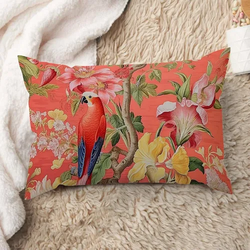 Vista 35 de ArogGeld Fundas de cojín de estilo chinoiserie, diseño de flores y pájaros, color rosa rubor, diseño de animales de pavo real, jardín asiático
