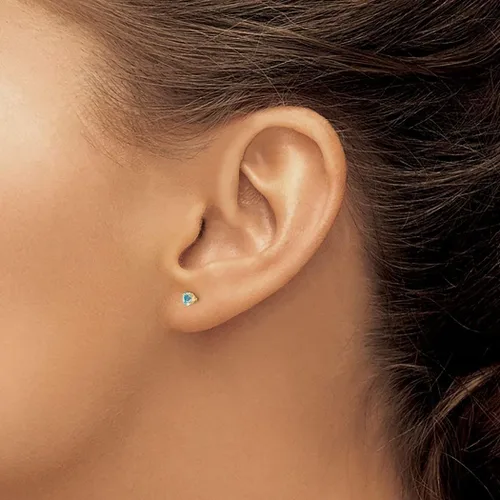 Vista 4 de Aretes de oro amarillo pulido de 14 quilates, 0.118 in, aguamarina para niños o niñas, medidas 0.157x0.157 in, Metal Gema, Aguamarina no conocido