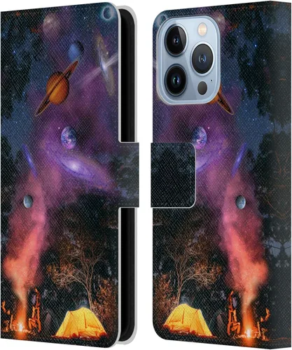 Vista 12 de Head Case Designs Officially Licensed Dave Loblaw Boy Painting Moon Clouds Sci-Fi and Surreal Leather Wallet Case Compatible with Apple iPhone 13 Pro