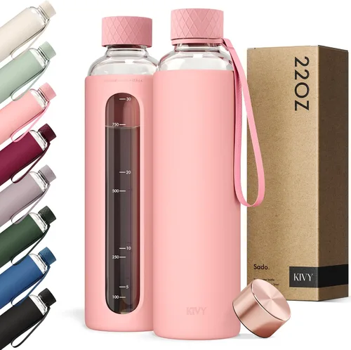 Vista 22 de KIVY Botella de agua de vidrio con funda de silicona de 22 oz