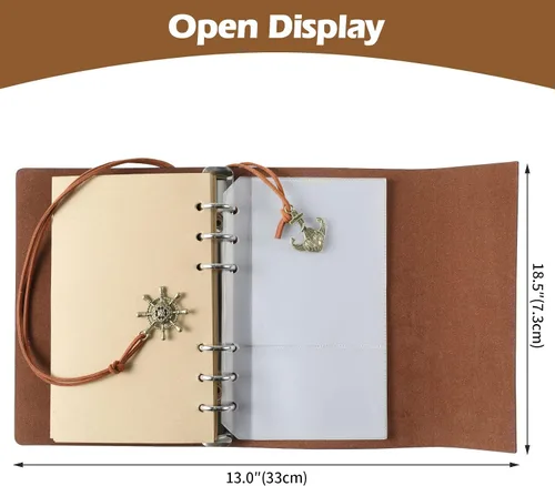 Vista 2 de WIHCBEEN - Cuaderno recargable de piel sintética vintage para diario, diario de viaje en relieve con páginas en blanco, tarjetero y colgantes retro