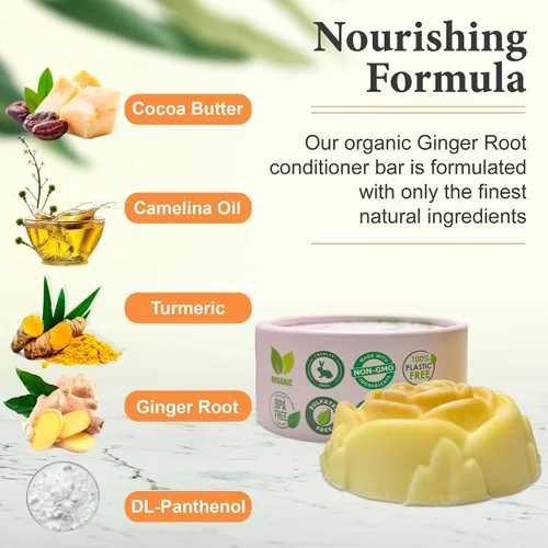 Vista 2 de Relaxcation Barra acondicionador de aceite de raíz de jengibre y camelina, hidratante y crecimiento del cabello, hecha a mano en Estados Unidos