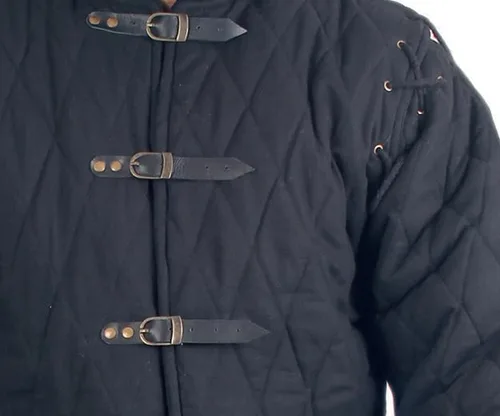Vista 6 de Medieval gruesa acolchada mangas completas Gambeson abrigo Aketon chaqueta armadura, tela de algodón negro