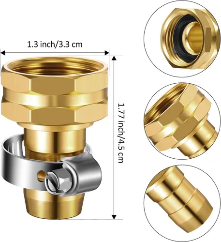 Vista 3 de Hotop Kit de reparación de manguera de vástago de rosca hembra de aluminio, 3 piezas, kit de reparación de extremo de jardín con abrazaderas