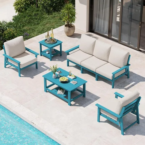 Vista 10 de Ciokea Juego modular de conversación al aire libre, 7 muebles de patio Marco gris/cojín beige
