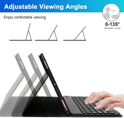 Vista 6 de Funda de teclado LAMA para iPad de 10.2 pulgadas, estuche inalámbrico con teclado con soporte para lápices para iPad de 10.2 y 10.5 pulgadas