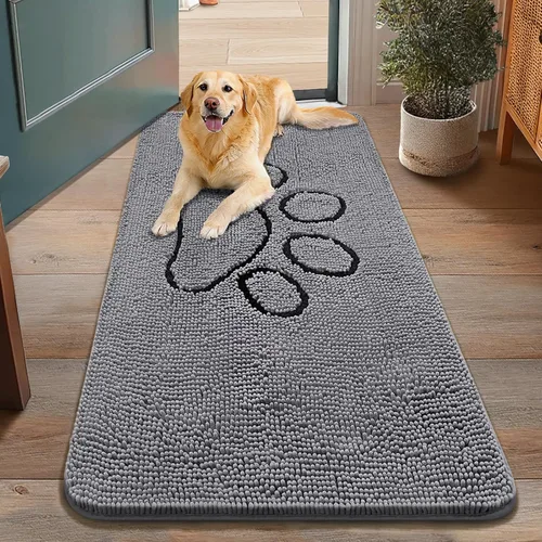 Vista 238 de Smiry Tapete para puerta de perro para patas fangosas, absorbente y Gris y negro
