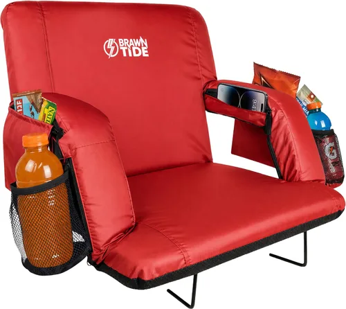 Vista 12 de BRAWNTIDE - Asiento para estadio con respaldo, cómodo cojín, acolchado grueso, 2 ganchos para gradas, 4 bolsillos, silla de estadio ideal