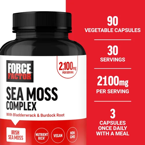 Vista 4 de Force Factor Cápsulas de musgo marino irlandés con bardana y vejiga para inmunidad, digestión, salud cardíaca y apoyo antioxidante, veganas, sin