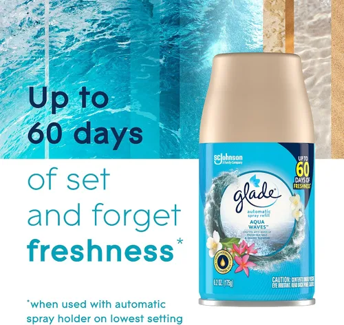 Vista 7 de Glade Kit automático de repuesto y soporte de aerosol, ambientador para el hogar y el baño, Aqua Waves, 6.2 onzas, 2 unidades (paquete de 2)