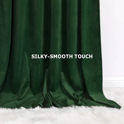 Vista 3 de Benedeco Cortinas de terciopelo verde oscuro para ventana de dormitorio, cortinas de lujo súper suaves, cortinas de oscurecimiento de la habitación